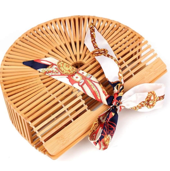 Bamboo Purse Tan Light Brown Woven Wicker Style Hippie Tote Bohemian Beach Bag - Picture 2 of 11